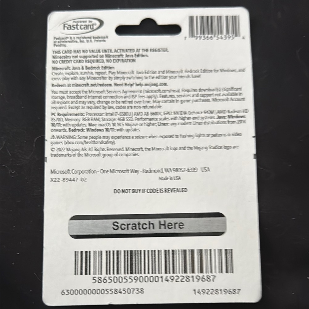 Java & Bedrock PC Game Card - Picture 2 of 2